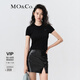 MO&Co.春夏秋蛋白皮愛心章仔正肩短袖圓領(lǐng)T恤上衣 白色黑色摩安珂 黑色-第2批 L 170