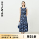 顏域藍(lán)色碎花背心連衣裙女2025新款早秋收腰顯瘦女士法式復(fù)古長裙 藍(lán)花 M