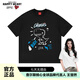 查爾斯桃心 潮牌T恤男女同款 可愛(ài)卡通風(fēng)情侶裝寬松打底衫短袖 黑色 XL 