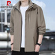 皮爾卡丹（pierre cardin）夾克外套男士春季新款寬松大碼戶(hù)外登山服休閑連帽沖鋒衣男裝 8820駝色 XL 推薦【121-140斤】