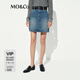 MO&Co.牛仔短裙2025夏新品懷舊洗褪土耳其棉質(zhì)精裁高腰A字MBE2SKT015 牛仔藍色 M