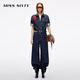 MISS SIXTY2025秋季新款牛仔連體褲女復(fù)古工裝風(fēng)寬松高腰闊腿褲 黑藍(lán) L