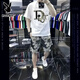 花花公子歐洲站夏季男士套裝冰絲圓領(lǐng)燙鉆虎頭短袖短褲痞帥潮流穿搭一整套 389白色純棉套裝 歐貨品質(zhì) L 建議110-130斤