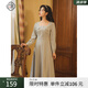 固執(zhí)（OBSTINATE）【特價(jià)】復(fù)古格子連衣裙女春新款日常氣質(zhì)顯瘦方領(lǐng)中長款A(yù)字裙 灰藍(lán) M 165/84A