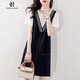 clotho Rennie品牌女裝連衣裙女中長款2025夏新款寬松顯瘦a字拼接假兩件裙子 藏青色 M