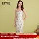 愛特愛（EITIE）氣質(zhì)蕩領(lǐng)小清新印花顯瘦吊帶連衣裙2025春季新款無袖女裙A2507517 墨綠41 M (160)