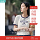茵曼正肩印花女裝短袖t恤夏季潮趣修身顯瘦襯衣上衣 月牙白-新 L
