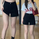 微光里 甜辣妹韓版黑色牛仔短褲女夏季大碼胖mm不易顯胖高腰a字直筒熱褲 高腰短褲【黑色】S