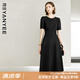 顏域短袖收腰小黑裙女裝2024新款夏裝簡(jiǎn)約通勤裙子圓領(lǐng)氣質(zhì)連衣裙 黑色 L/40