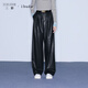 三彩2025冬季新款皮質(zhì)休閑長(cháng)褲PU寬松闊腿褲摩登女