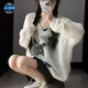 慕瑤雨美式慵懶涂鴉蝴蝶寬松新款長(zhǎng)袖薄款毛衣鏤空針織衫罩衫上衣ins 白色 S 80-95斤
