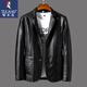 啄木鳥(niǎo)（TUCANO）夾克男士春秋時(shí)尚百搭西裝領(lǐng)皮衣戶(hù)外商務(wù)休閑上衣 黑色 4XL