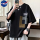NASA WASSUP短袖t恤男夏季新款寬松大碼冰絲半袖上衣男潮牌加肥加大休閑體恤 黑色 XL 【建議120-140斤】