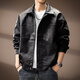 京西藍靛高端日系復古機車(chē)翻領(lǐng)PU皮衣男秋季新款高街潮牌寬松飛行員夾克男 黑色 L 適合120-140斤