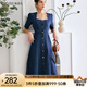 Olrain【七夕】歐芮兒牛仔連衣裙女夏季法式收腰顯瘦復古氣質(zhì)設計感裙子 牛仔藍 M