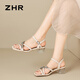 ZHR水鉆粗跟涼鞋女2025新款氣質(zhì)百搭一字涼鞋仙女方頭配裙子時尚女鞋 米色 36