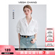 VEGA CHANG襯衫女2025年夏季新款洋氣休閑寬松法式V領(lǐng)短袖高級感涼感白襯衣 雅尚白-短袖 S