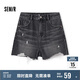 森馬（Semir）牛仔褲女寬松美式熱褲酷颯風夏街頭毛邊短褲復古辣妹103324122010