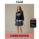 ELAND【100%棉】衣戀衛(wèi)衣女運(yùn)動風(fēng)領(lǐng)口羅紋寬松長袖上衣25春新款 藏青色(59)Navy L