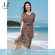 玖姿·安娜蔻優(yōu)雅木耳邊V領(lǐng)波點雪紡收腰連衣裙女2025夏季新款 花咖啡 L