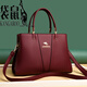 袋鼠2025新款大容量真皮女包手提包百搭斜跨單肩包多層仿 酒紅色