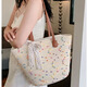 貞嘻編織女包草編包海邊度假沙灘單肩包白色女生包包大容量通勤托特包 草編托特包【彩球款】
