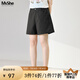 MsShe【斜紋棉】大碼女裝2025新款夏裝胖mm巨顯瘦A字闊腿牛仔短褲 黑色現(xiàn)貨 2XL