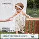 babylove女寶寶連體衣吊帶純棉夏季清涼哈衣嬰兒短爬外出衣服甜美夏裝