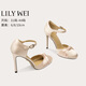 Lily Wei【枳夏】知性?xún)?yōu)雅名媛風(fēng)高跟涼鞋包頭氣質(zhì)時(shí)裝女鞋小碼 香檳粉【跟高10cm】 36
