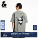 杰克·瓊斯（JACK&JONES）男裝25年棉質(zhì)涼感短袖T恤男士夏季潮流寬松卡通熊貓印花半袖t恤 E05灰綠色 寬松版，卡碼拍小 XL 185