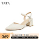 他她（TATA）粗跟尖頭包頭涼鞋女鞋后空優(yōu)雅時裝涼鞋夏新WQ301BH4 米白 39