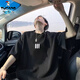 啄木鳥(niǎo)純棉短袖t恤男士夏季2025新款美式潮牌寬松長(zhǎng)袖重磅體恤男生衣服 黑色c432 XL （建議體重140-155斤）