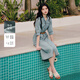 秋水伊人優(yōu)雅浪漫裙子2025年夏季新款氣質(zhì)簡(jiǎn)約通勤立領(lǐng)設(shè)計(jì)連衣裙 牛仔藍(lán) M