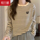 柯蘭娜2025新款條紋長(zhǎng)袖t恤女裝韓版寬松休閑時(shí)尚百搭純棉上衣春秋冬季 奶杏色長(zhǎng)袖 L