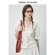 VEGA CHANG白色襯衫女2026新款夏蕾絲方領(lǐng)系帶泡泡袖甜美短款小衫 晨霧白 S