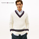 TOMMY HILFIGER25新款秋冬男裝羊毛混紡學(xué)院風(fēng)撞色V領(lǐng)絞花針織衫毛衣05625 白色YBI L （推薦：150-165斤）
