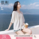 香影【王楚然明星同款】白色娃娃衫上衣女夏含亞麻小衫淡人薄v領(lǐng)襯衫 米白 L 165/88A/110-125斤