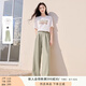 香影【黑科技涼感】綠色闊腿褲子女高腰2025夏裝新款松弛感拖地褲 套裝3 白色T恤+果綠褲子套裝 M 160/84A/95-110斤