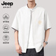 JEEP SPIRIT吉普襯衫男夏季寬松透氣仿麻質(zhì)感時(shí)尚立領(lǐng)舒適短袖襯衣 白色 L