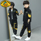G.DUCKKIDS男童套裝春秋工裝2024春裝新款8中大童兒童男冬季加厚保暖兩件套 黑色 工裝套裝春秋款 160 建議身高150-160cm