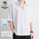 西域駱駝（VANCAMEL）短袖襯衫男夏季港風(fēng)帥氣男士寬松外套百搭休閑男裝襯衣 白色 XL