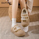 達芙妮加絨棉鞋女冬季女鞋厚底毛毛鞋魔術(shù)貼面包鞋板鞋女 卡其色 36