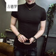 古德羅高領(lǐng)純棉短袖T恤男修身百搭健身衣服緊身打底衫純色男裝時(shí)尚潮流 短黑色 M