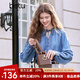百圖betu女裝2025春季新款襯衫法式復古系帶領(lǐng)牛仔襯衫女2502T37 牛仔色 L
