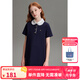 ELLE KIDS童裝 繡花娃娃領(lǐng)連衣裙女童夏季新款法式復(fù)古風(fēng)精致裙子 藏青 165 (M)