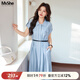 MsShe【巨顯瘦法式氣質(zhì)連衣裙】大碼女裝2025夏裝胖mm腰帶收腰襯衫裙 冰河藍(lán)色現(xiàn)貨 3XL