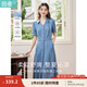 茵曼（INMAN）復(fù)古天絲涼感小v翻領(lǐng)連衣裙女士2025年夏季新款收腰a字牛仔裙 牛仔藍(lán) -18525993 M