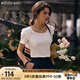 Olrain歐芮兒米白色正肩短袖T恤女夏季女裝氣質(zhì)方領(lǐng)荷葉邊上衣 米白色 L