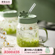 摩登主婦小枝蕁玻璃杯創(chuàng)意帶蓋水杯辦公室吸管杯耐熱小清新杯子 矮款玻璃吸管杯(綠500ml)