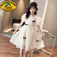 G.DUCKKIDS女童連衣裙夏裝2025新款中大童長(cháng)裙雪紡裙子兒童裝夏季洋氣公主裙 米色 140 (建議1.4米以下)